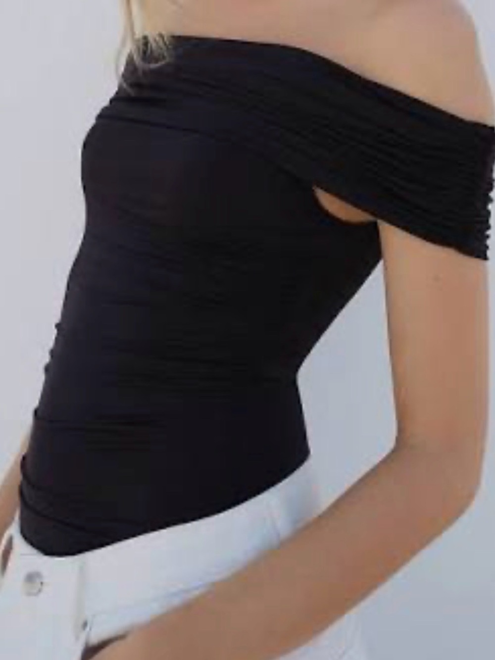 Divided Off-Shoulder Black Bodysuit NWT Small
